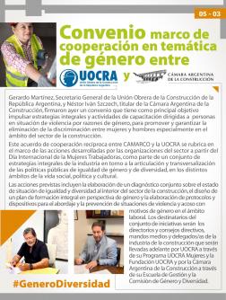 Convenio marco de cooperación en temática de género entre la UOCRA y CAMARCO