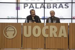 GERARDO MARTINEZ AND MONSIGNOR OSCAR OJEA HEADED THE PRESENTATION OF THE EXHIBITION AT UOCRA CULTURAL SPACE